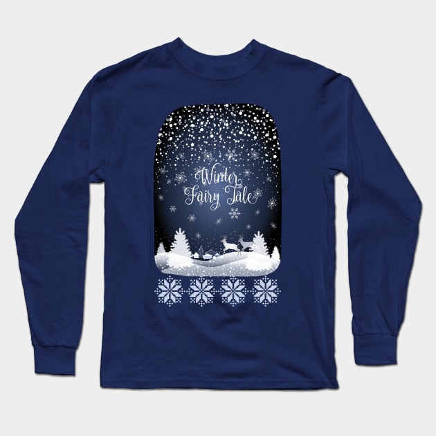 Winter Holiday Fairy Tale Snowy Forest and Reindeer Long Sleeve T-Shirt by sofiartmedia